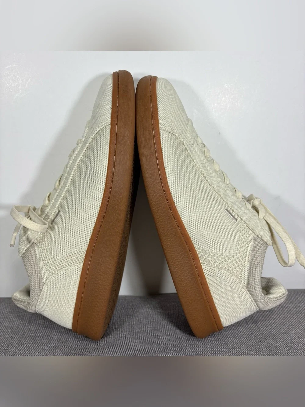 Vivaia Canvas Low-Top Sneakers in Cream with Brown Sole- woman’s EU 40